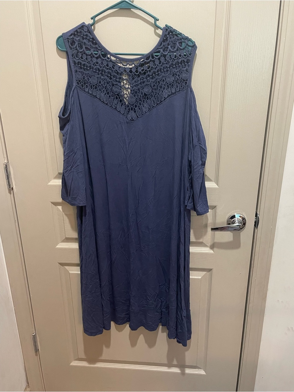 Lane Bryant Navy Crochet Yoke Cold-Shoulder Top